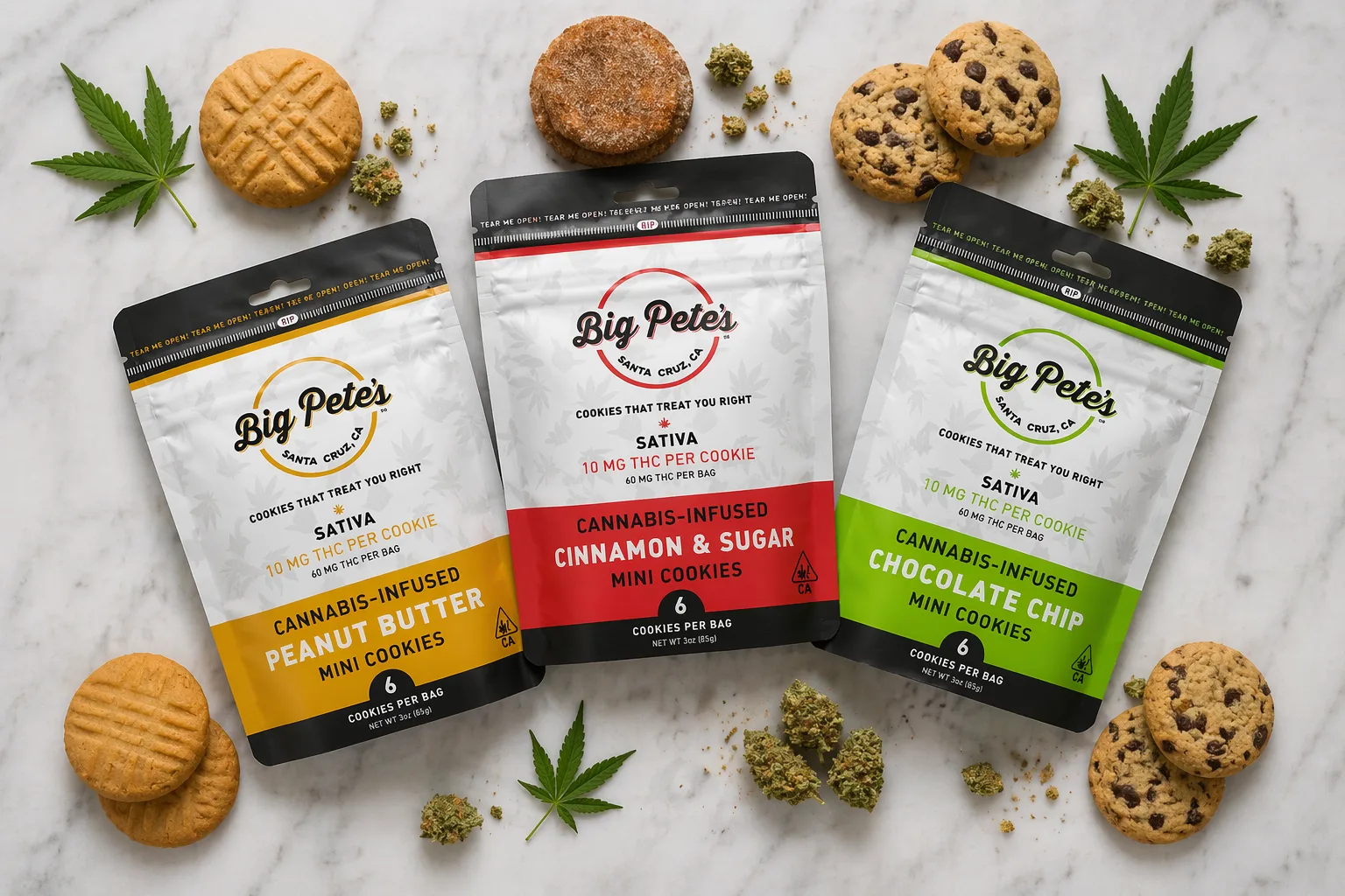 Big Pete's infused cookies packs with assorted cookies and cannabis buds