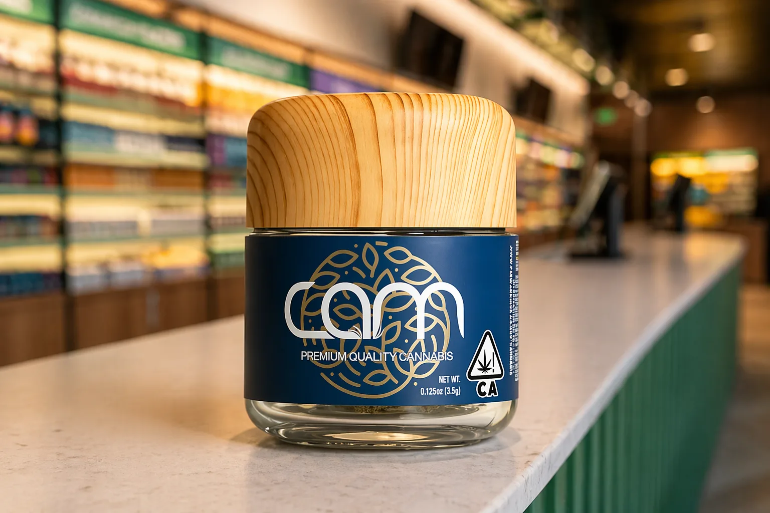 CAM premium cannabis jar with wooden lid