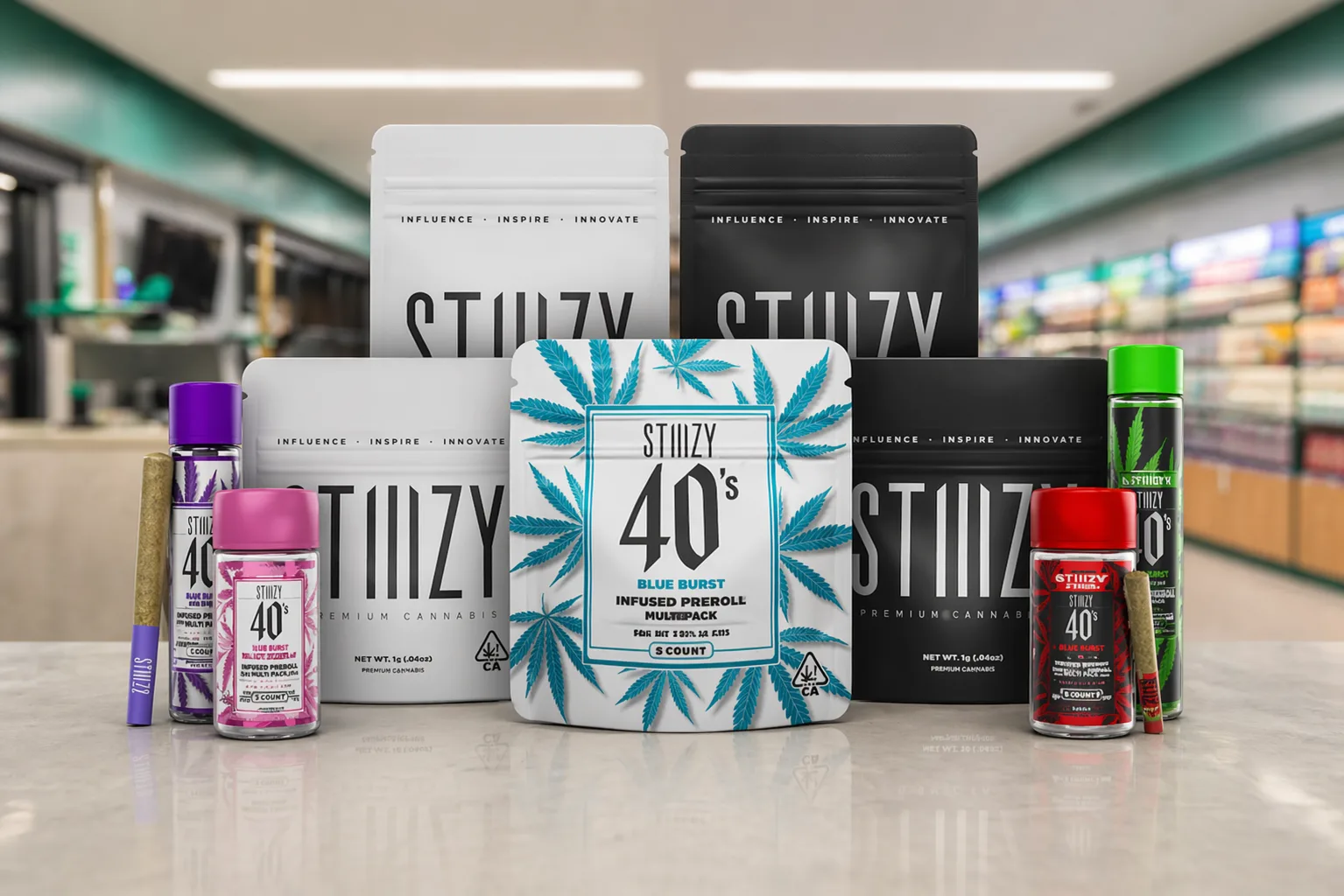STIIIZY 40s preroll products displayed in cannabis store