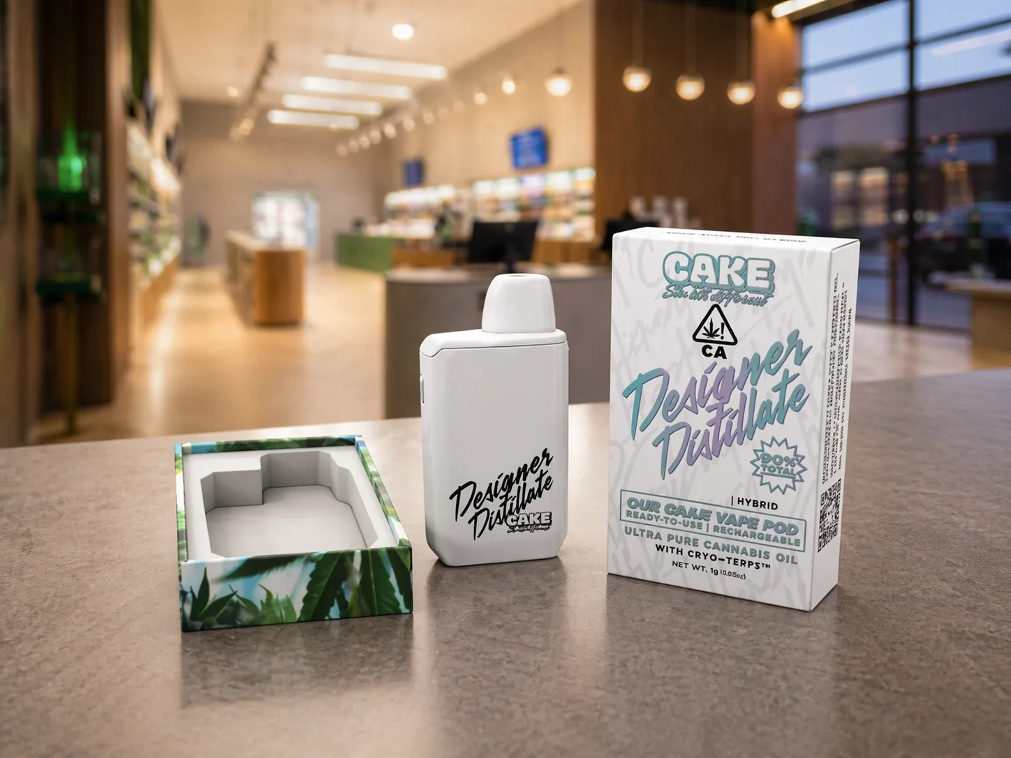 Cake designer distillate disposable vape with packaging